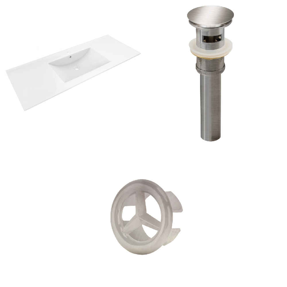 48-in. W 1 Hole Ceramic Top Set In White Color - Overflow Drain Incl.