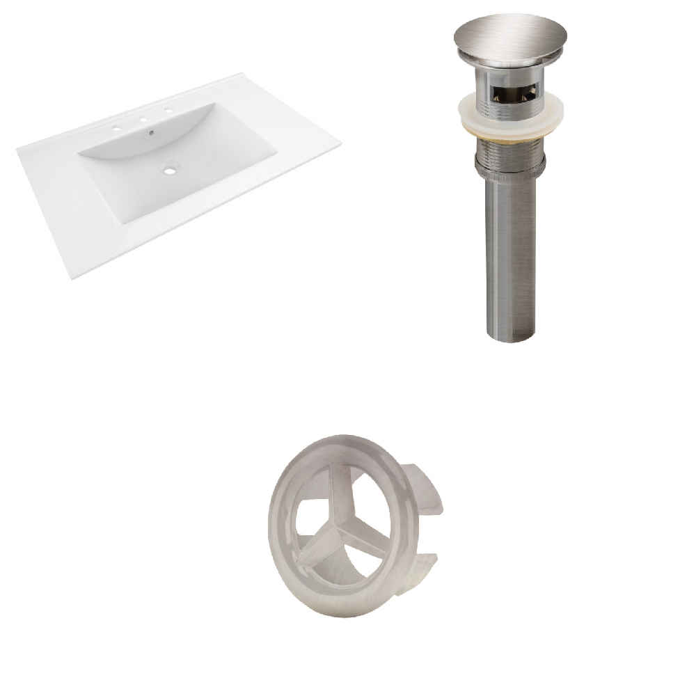 35.5-in. W 3H8-in. Ceramic Top Set In White Color - Overflow Drain Incl.