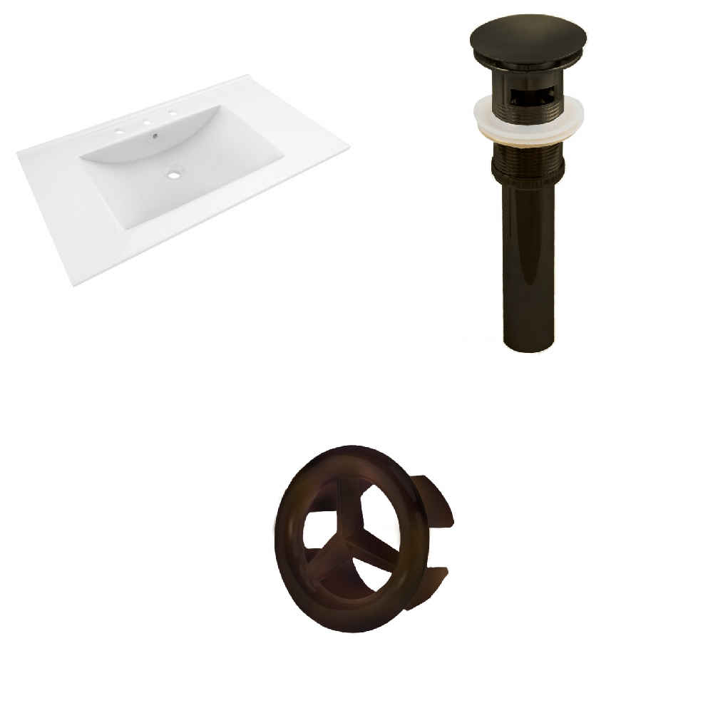 35.5-in. W 3H8-in. Ceramic Top Set In White Color - Overflow Drain Incl.