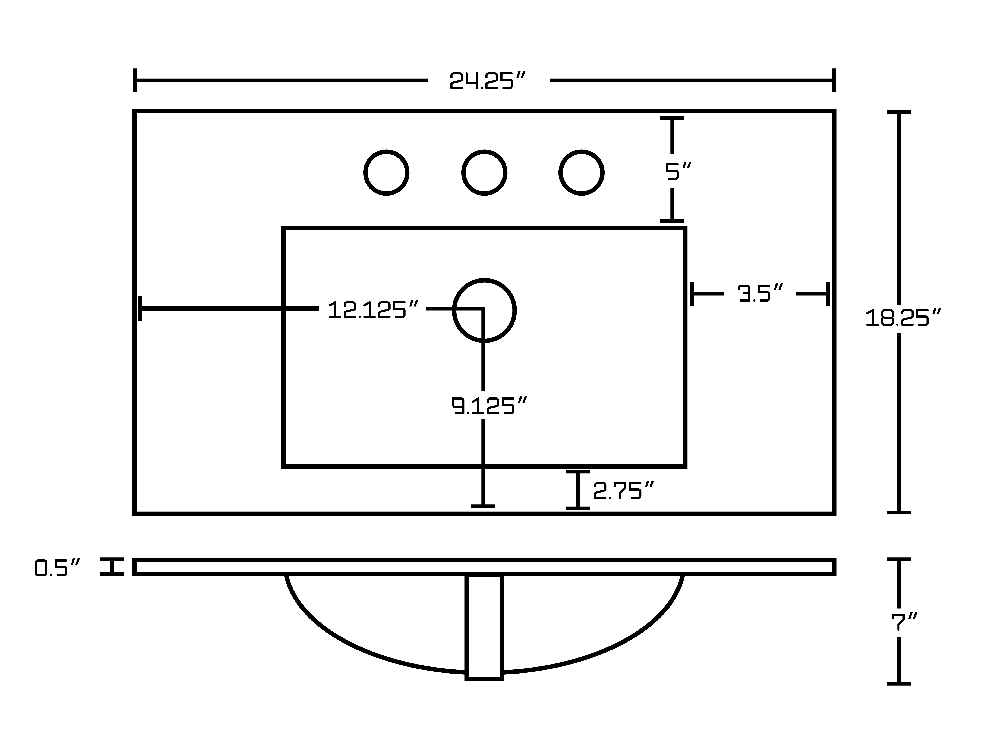 24.25-in. W 3H8-in. Ceramic Top Set In White Color - Overflow Drain Incl.