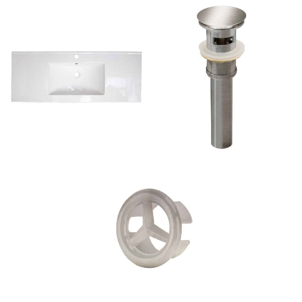 48-in. W 1 Hole Ceramic Top Set In White Color - Overflow Drain Incl.