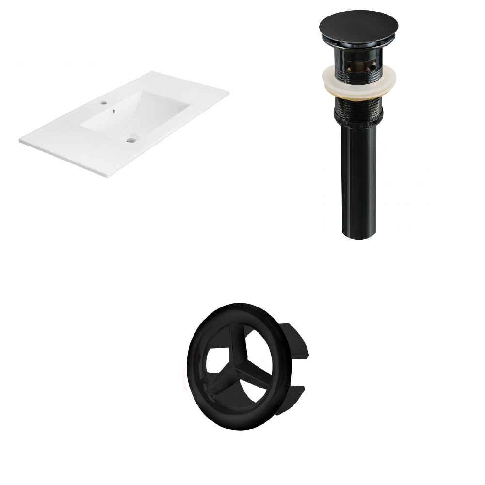 35.5-in. W 1 Hole Ceramic Top Set In White Color - Overflow Drain Incl.