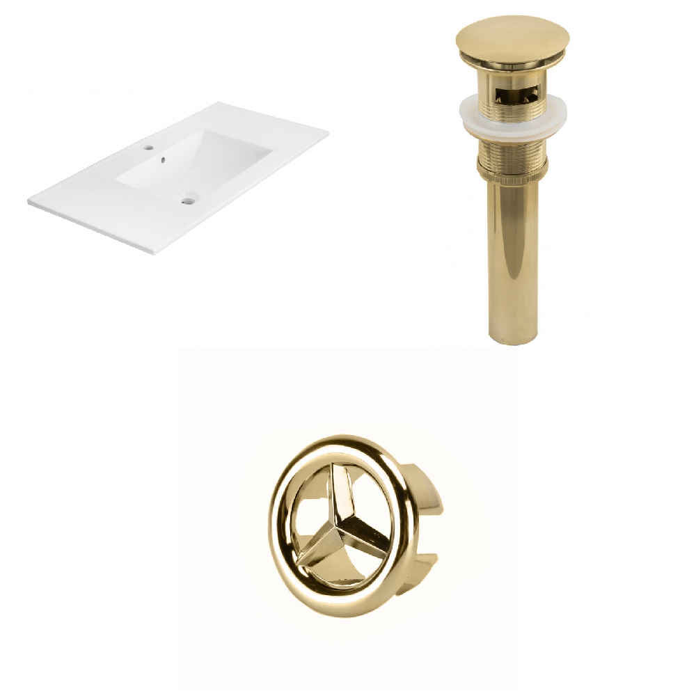 35.5-in. W 1 Hole Ceramic Top Set In White Color - Overflow Drain Incl.