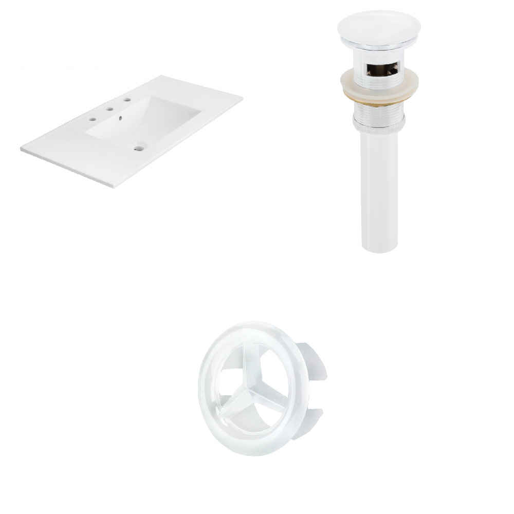 35.5-in. W 3H8-in. Ceramic Top Set In White Color - Overflow Drain Incl.