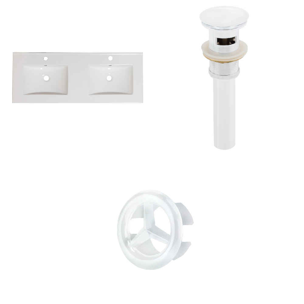 59-in. W 1 Hole Ceramic Top Set In White Color - Overflow Drain Incl.