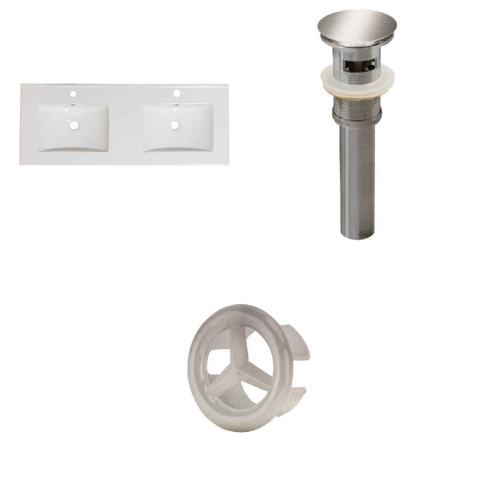 59-in. W 1 Hole Ceramic Top Set In White Color - Overflow Drain Incl.