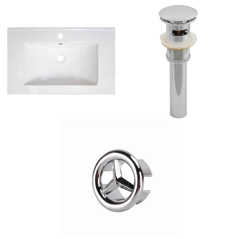 30-in. W 1 Hole Ceramic Top Set In White Color - Overflow Drain Incl.
