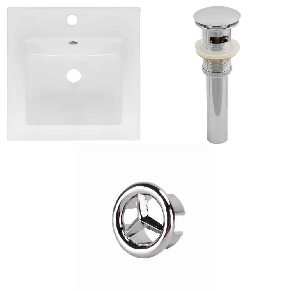 16.5-in. W 1 Hole Ceramic Top Set In White Color - Overflow Drain Incl.