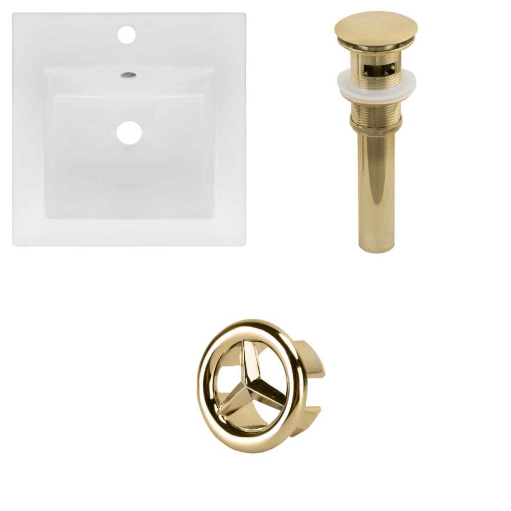 16.5-in. W 1 Hole Ceramic Top Set In White Color - Overflow Drain Incl.