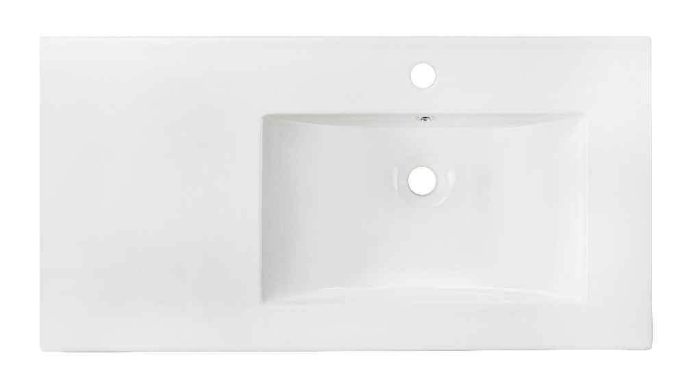 35.5-in. W 1 Hole Ceramic Top Set In White Color - Overflow Drain Incl.