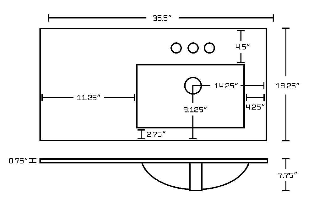 35.5-in. W 3H4-in. Ceramic Top Set In White Color - Overflow Drain Incl.
