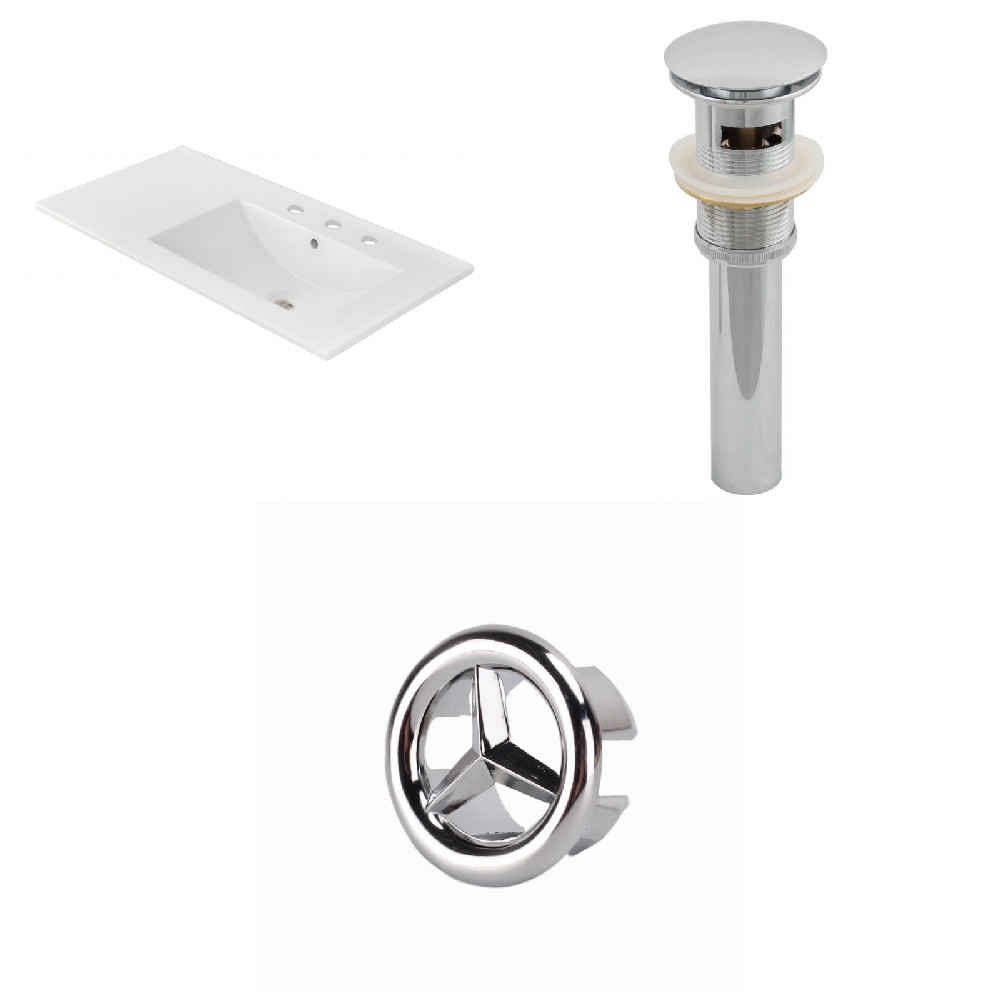 35.5-in. W 3H8-in. Ceramic Top Set In White Color - Overflow Drain Incl.