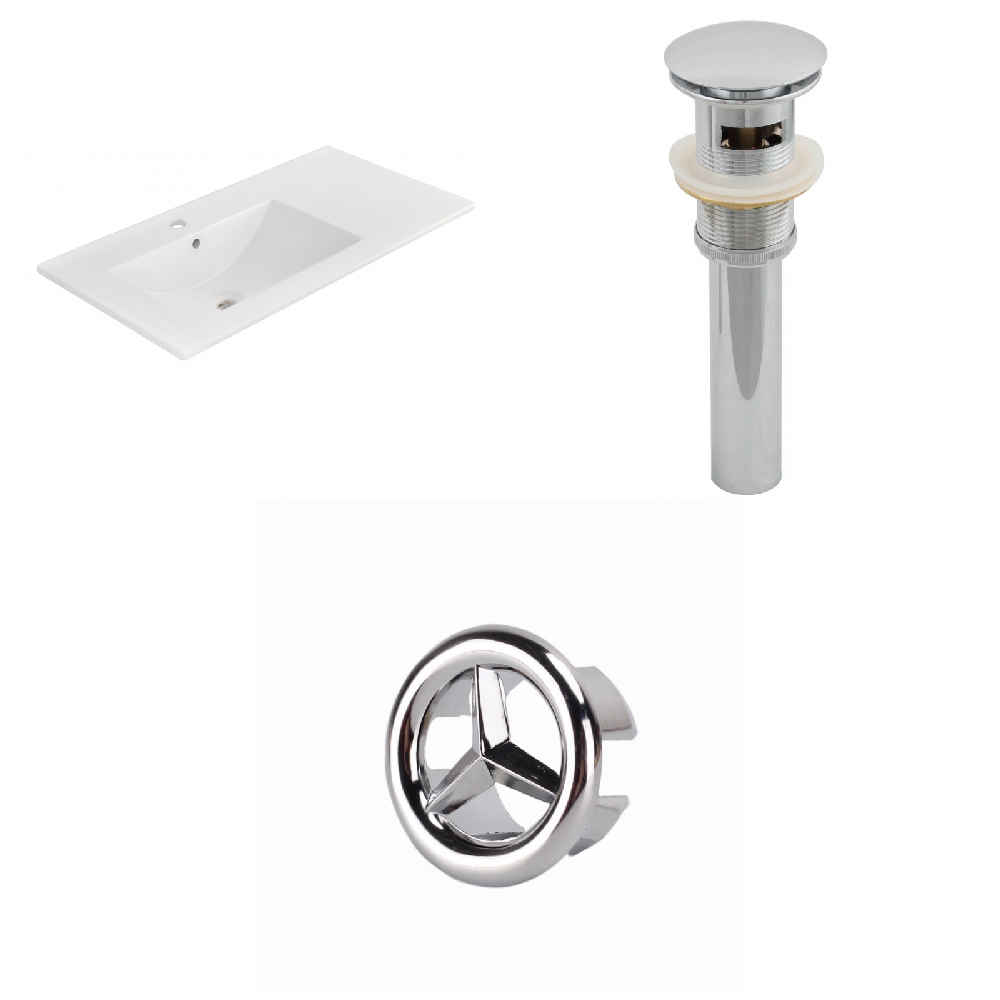 35.5-in. W 1 Hole Ceramic Top Set In White Color - Overflow Drain Incl.
