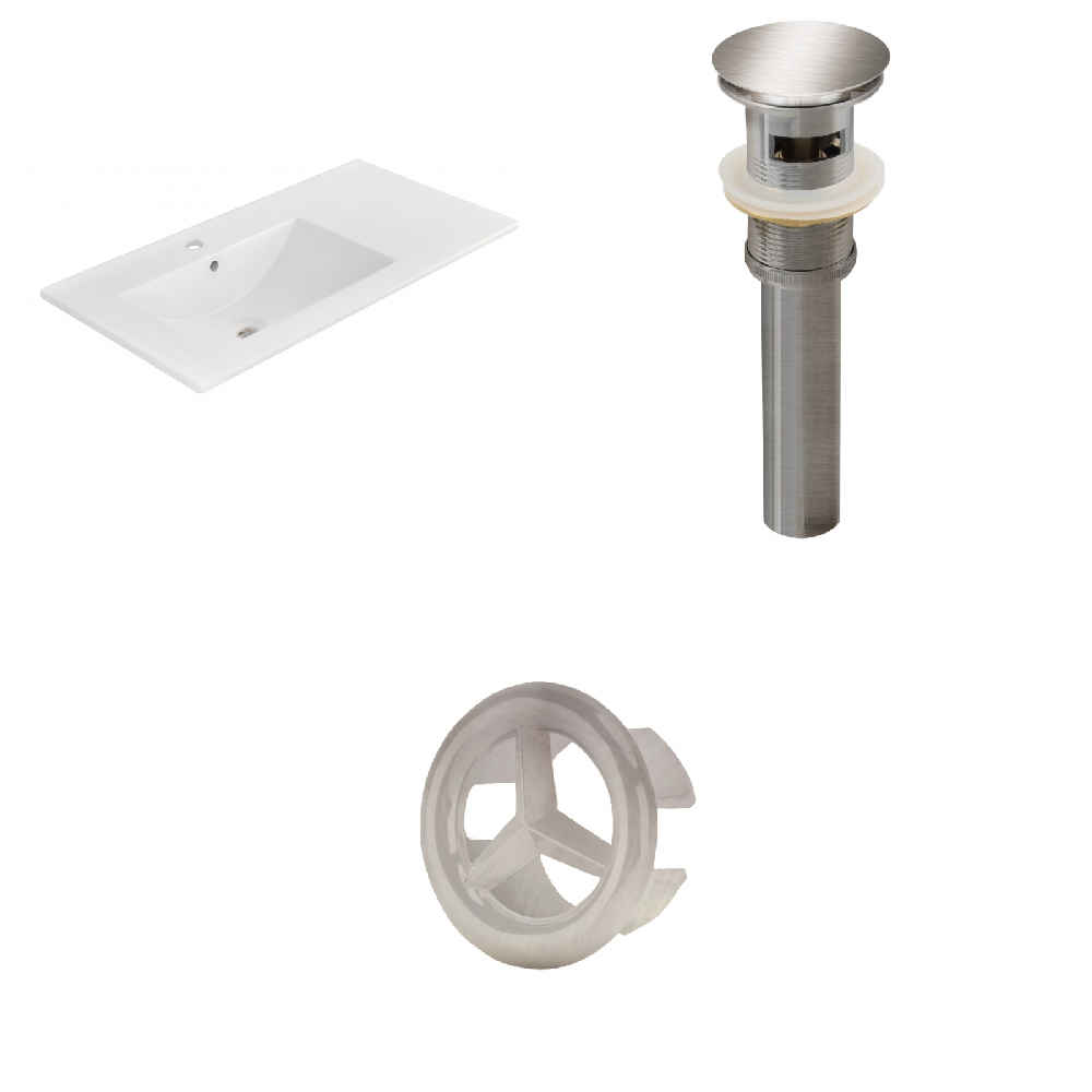 35.5-in. W 1 Hole Ceramic Top Set In White Color - Overflow Drain Incl.