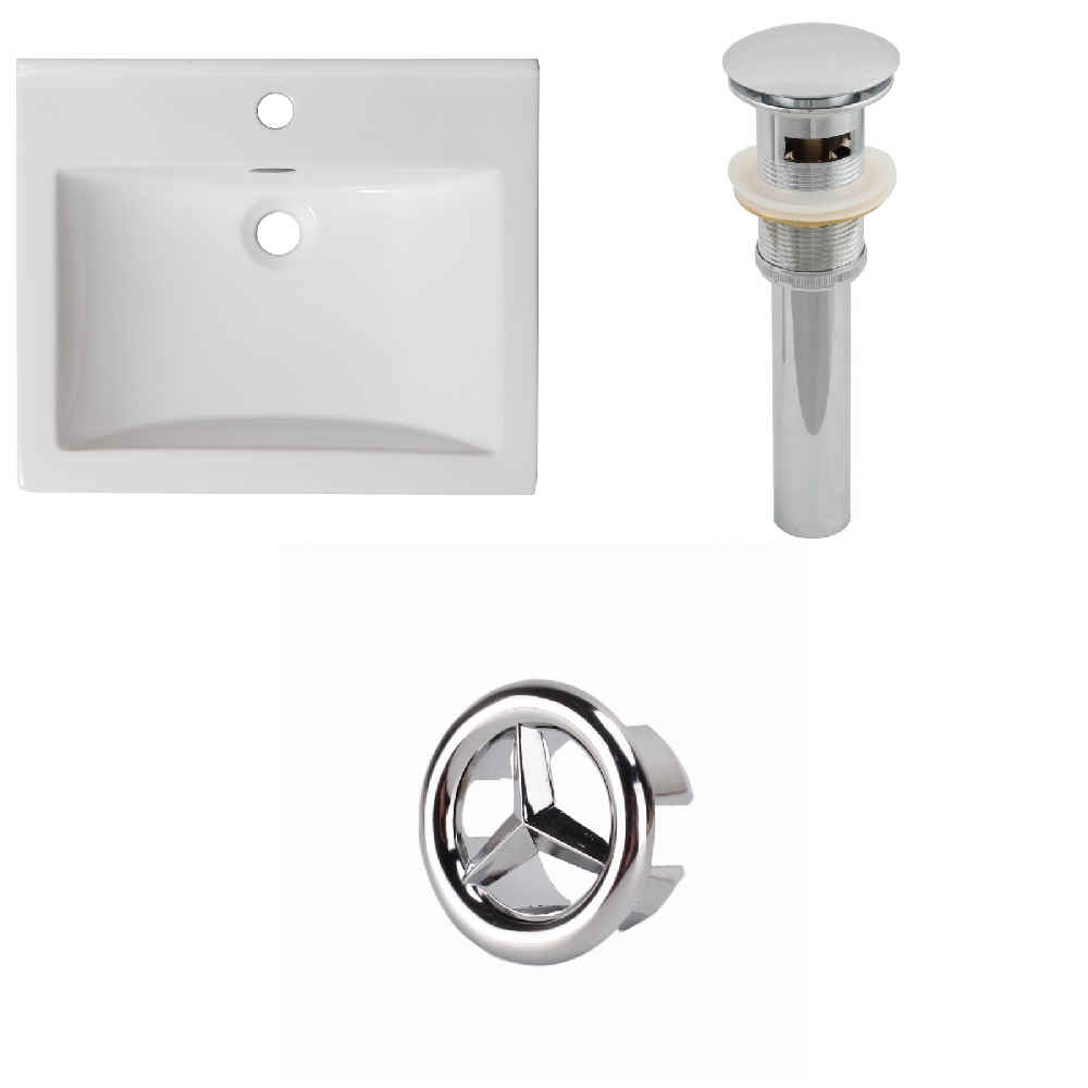 21-in. W 1 Hole Ceramic Top Set In White Color - Overflow Drain Incl.