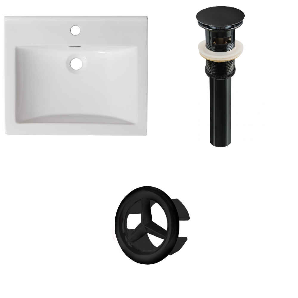 21-in. W 1 Hole Ceramic Top Set In White Color - Overflow Drain Incl.