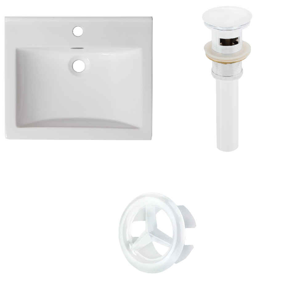 21-in. W 1 Hole Ceramic Top Set In White Color - Overflow Drain Incl.