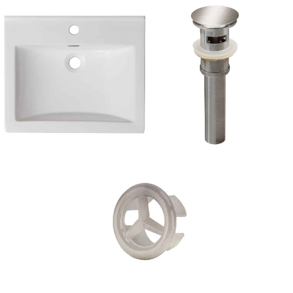 21-in. W 1 Hole Ceramic Top Set In White Color - Overflow Drain Incl.