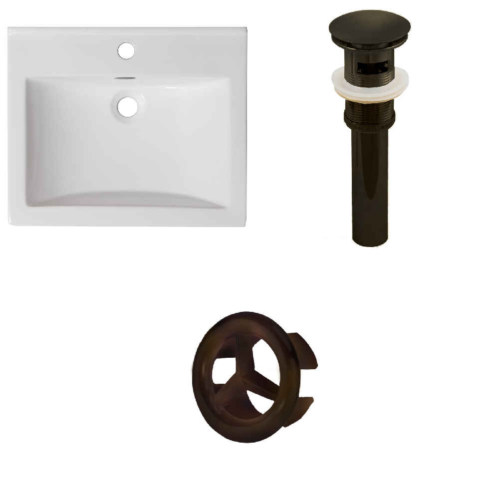 21-in. W 1 Hole Ceramic Top Set In White Color - Overflow Drain Incl.