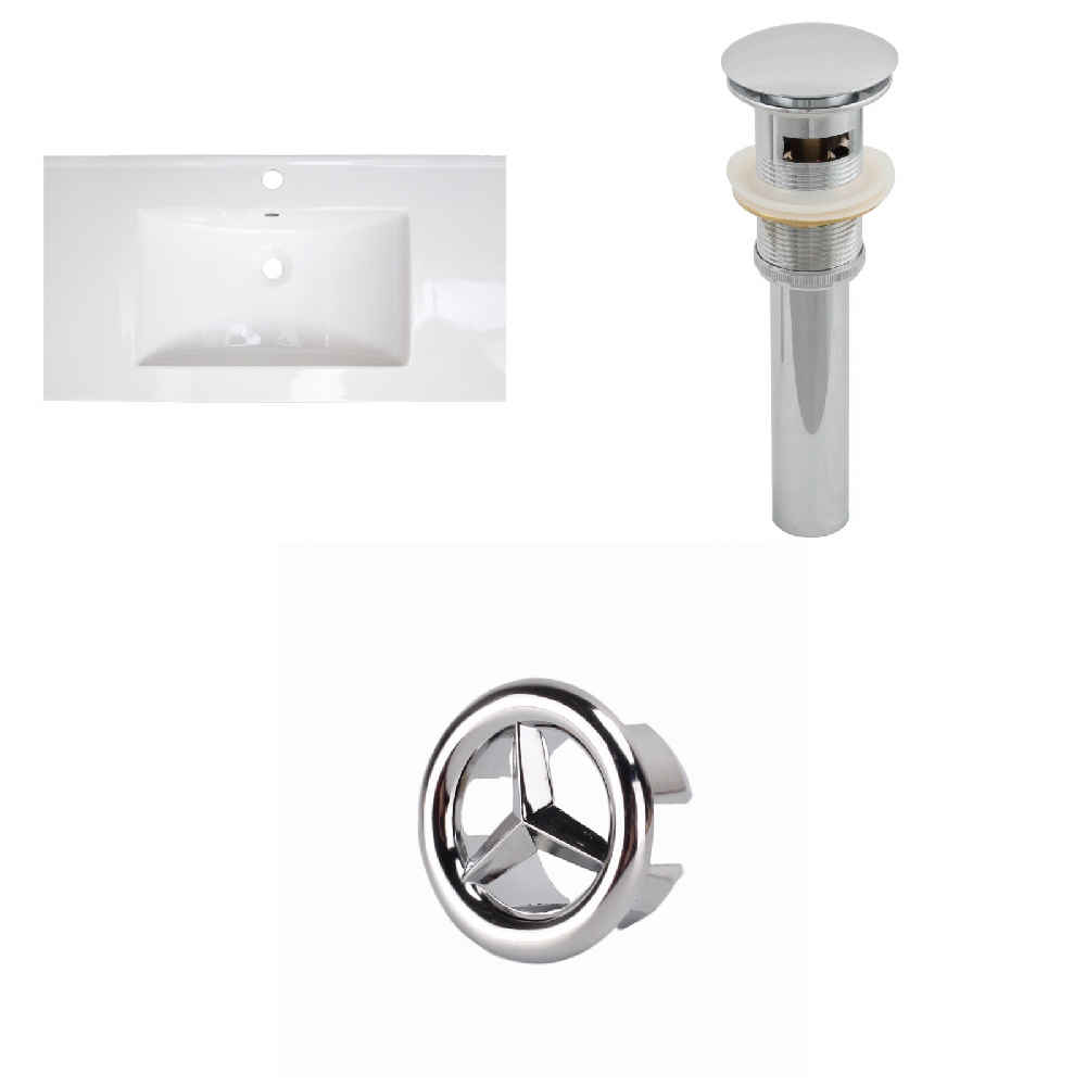 36.75-in. W 1 Hole Ceramic Top Set In White Color - Overflow Drain Incl.