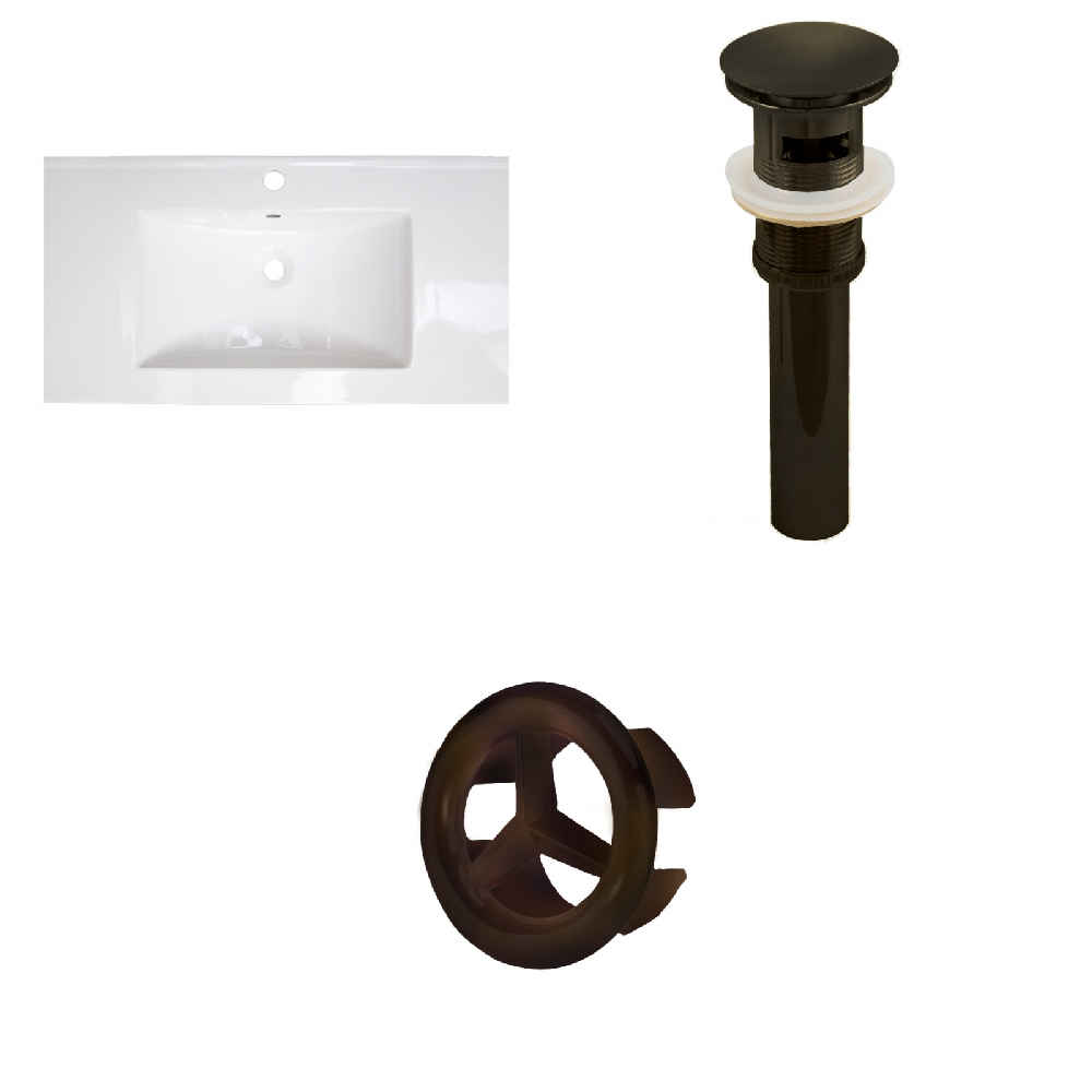 36.75-in. W 1 Hole Ceramic Top Set In White Color - Overflow Drain Incl.