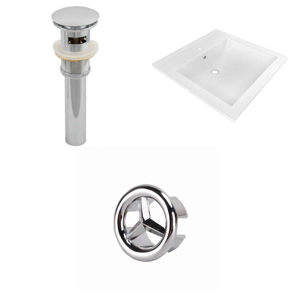 21.5-in. W 1 Hole Ceramic Top Set In White Color - Overflow Drain Incl.