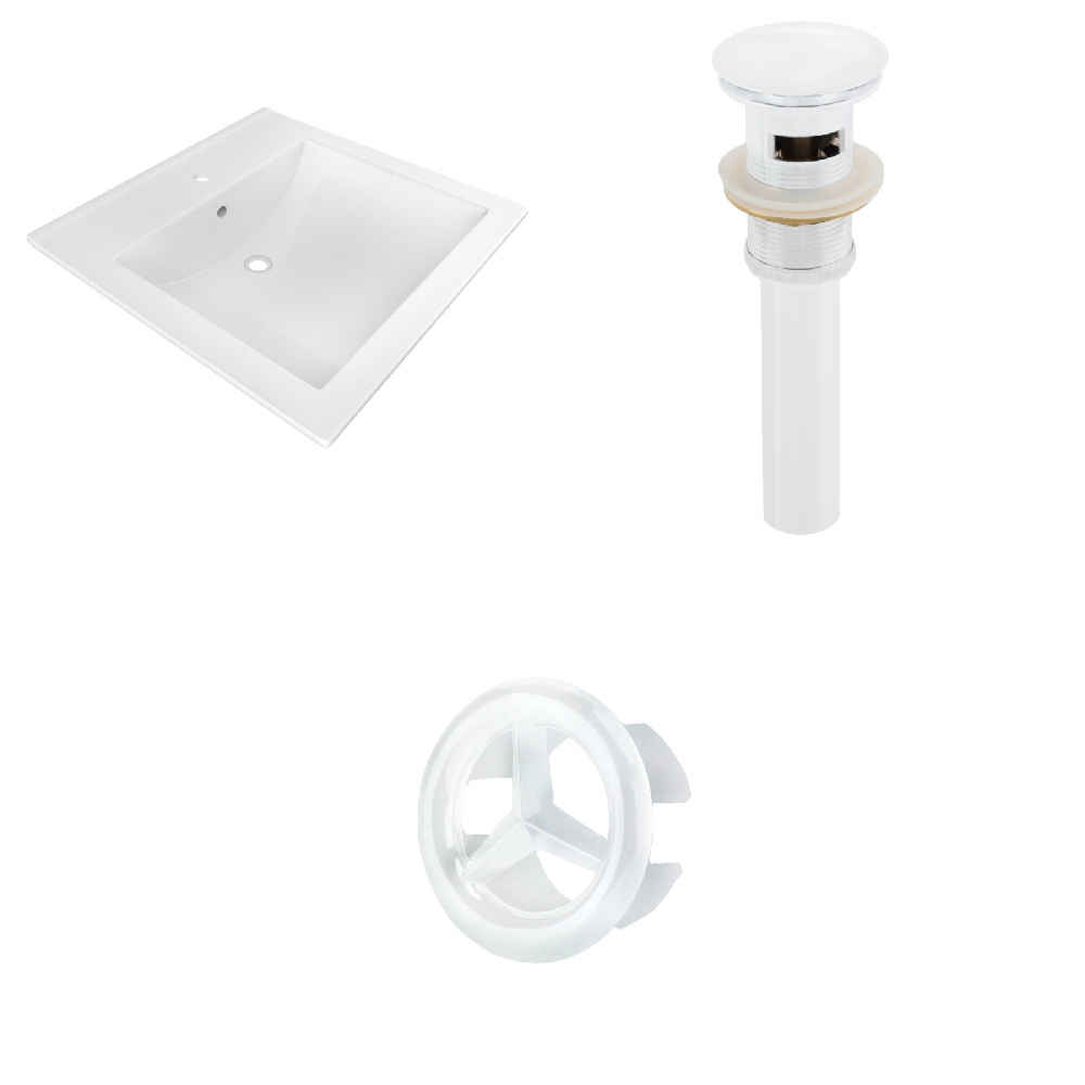 21.5-in. W 1 Hole Ceramic Top Set In White Color - Overflow Drain Incl.