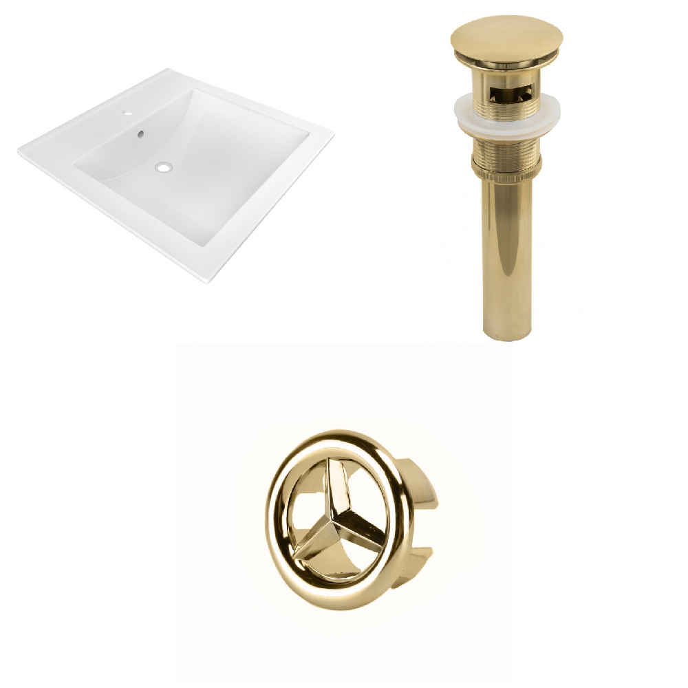 21.5-in. W 1 Hole Ceramic Top Set In White Color - Overflow Drain Incl.