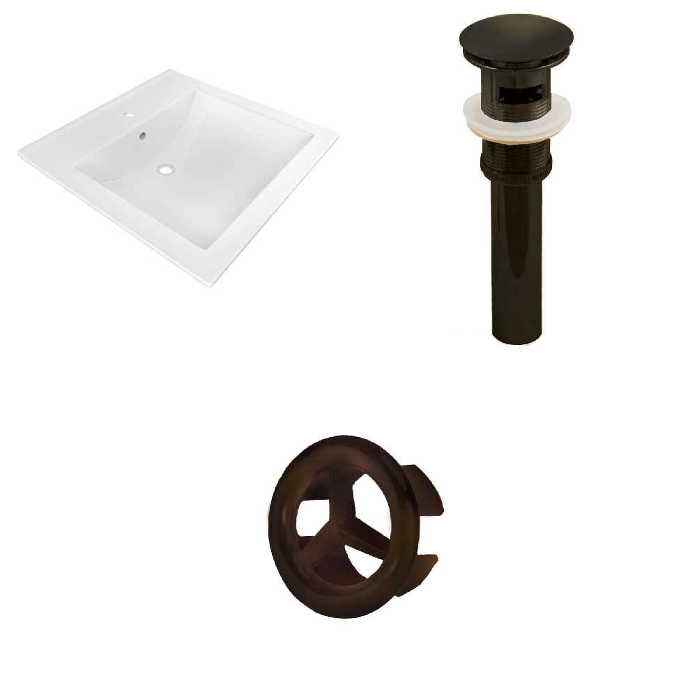 21.5-in. W 1 Hole Ceramic Top Set In White Color - Overflow Drain Incl.