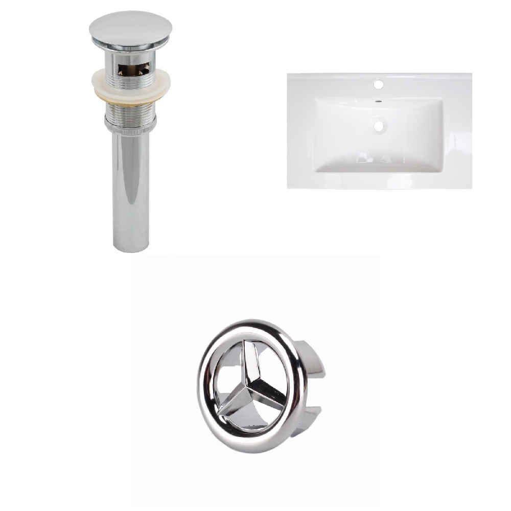 24-in. W 1 Hole Ceramic Top Set In White Color - Overflow Drain Incl.