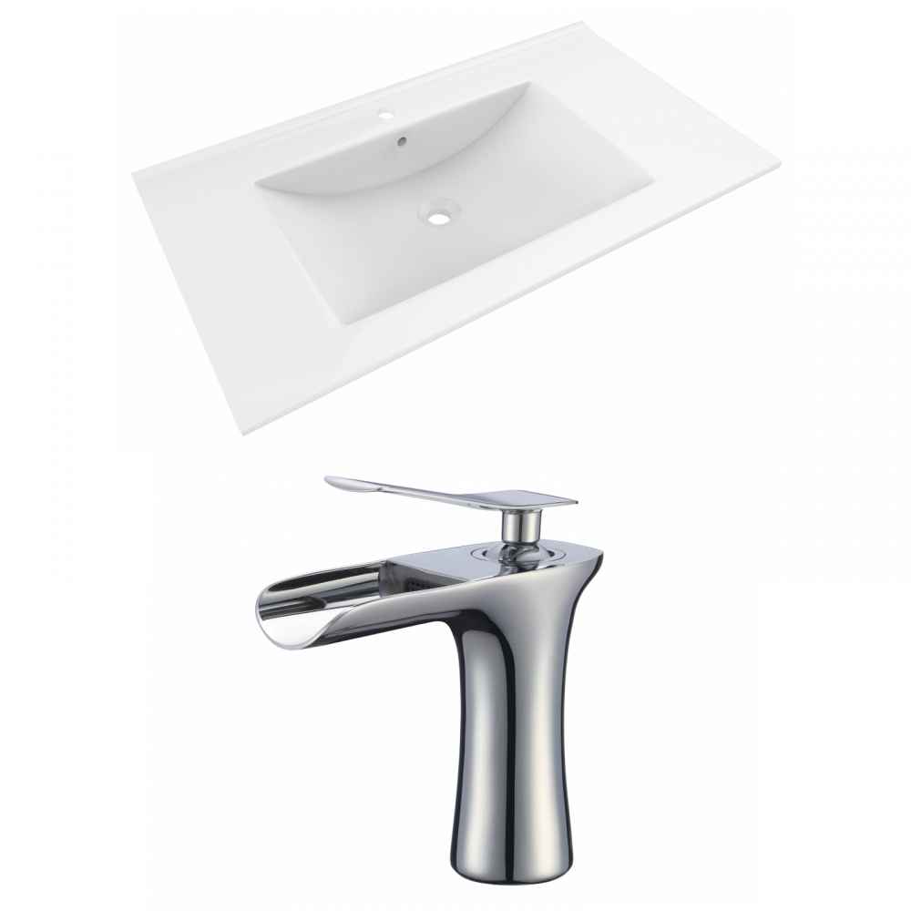 35.5-in. W 1 Hole Ceramic Top Set In White Color