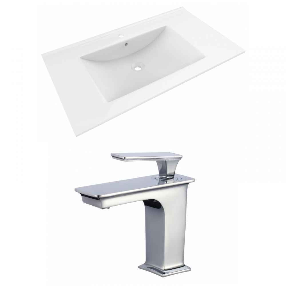 35.5-in. W 1 Hole Ceramic Top Set In White Color