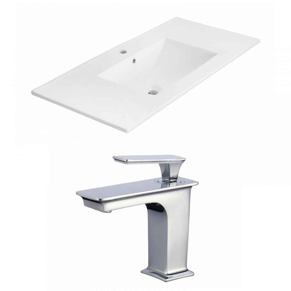 35.5-in. W 1 Hole Ceramic Top Set In White Color
