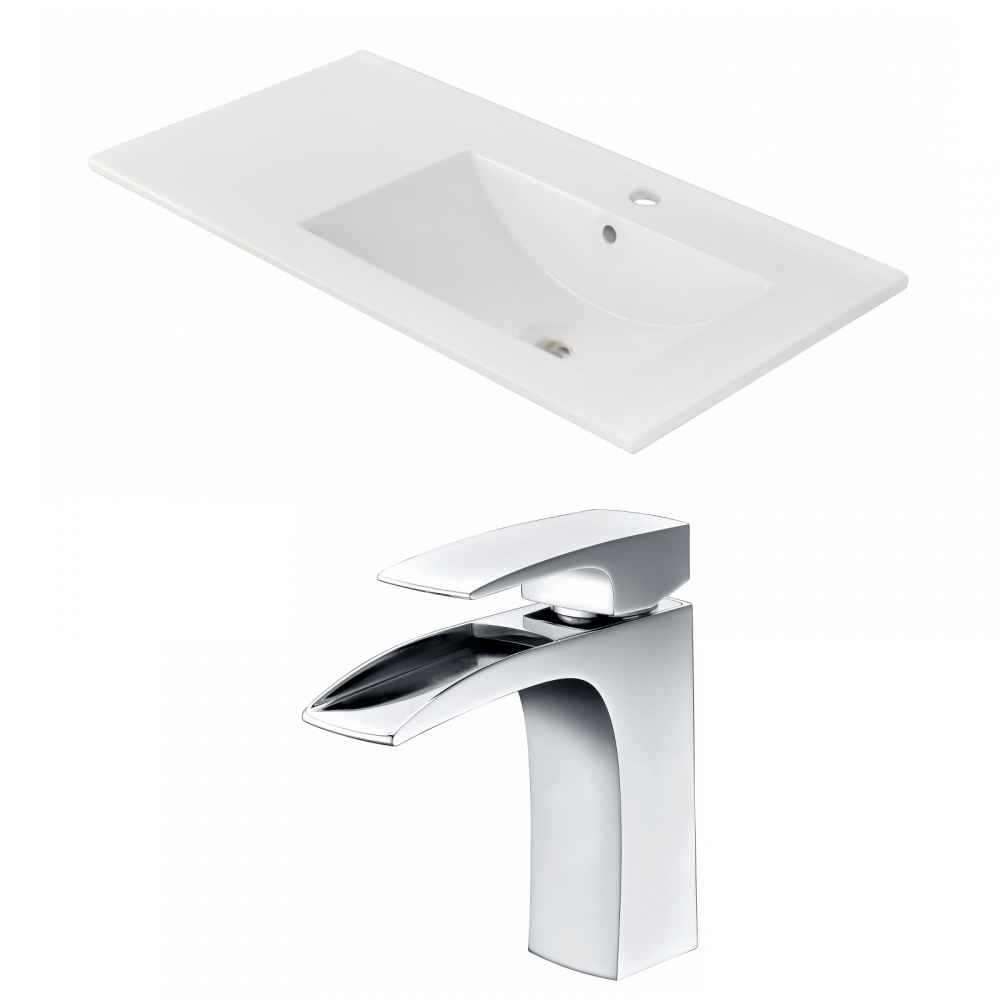 35.5-in. W 1 Hole Ceramic Top Set In White Color