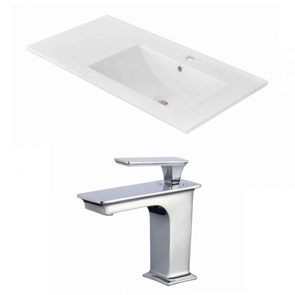 35.5-in. W 1 Hole Ceramic Top Set In White Color