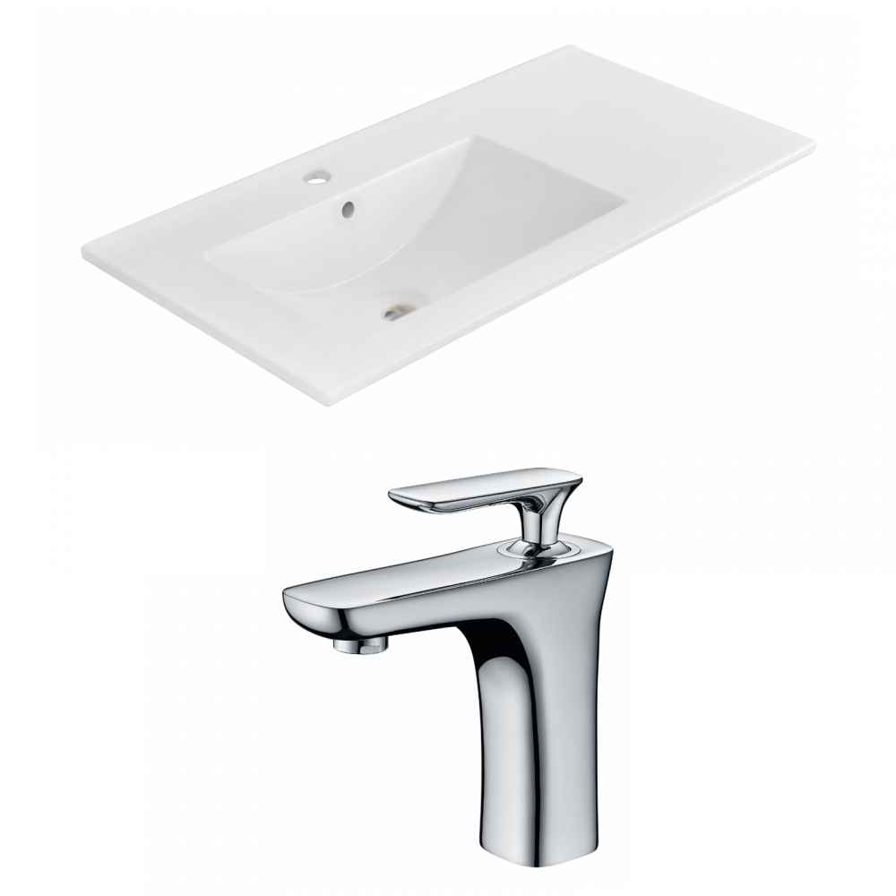 35.5-in. W 1 Hole Ceramic Top Set In White Color
