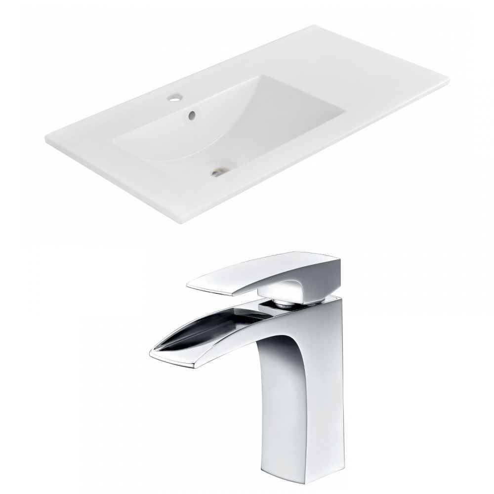 35.5-in. W 1 Hole Ceramic Top Set In White Color