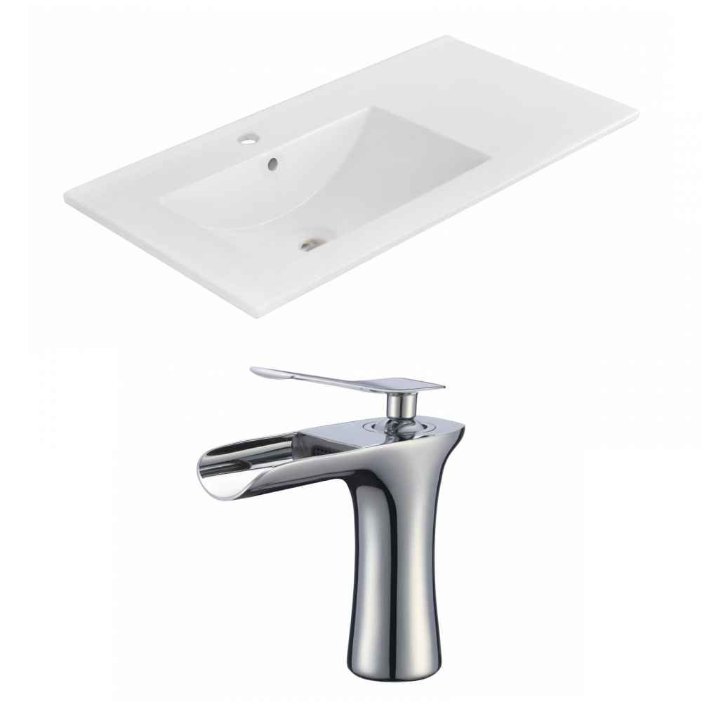 35.5-in. W 1 Hole Ceramic Top Set In White Color