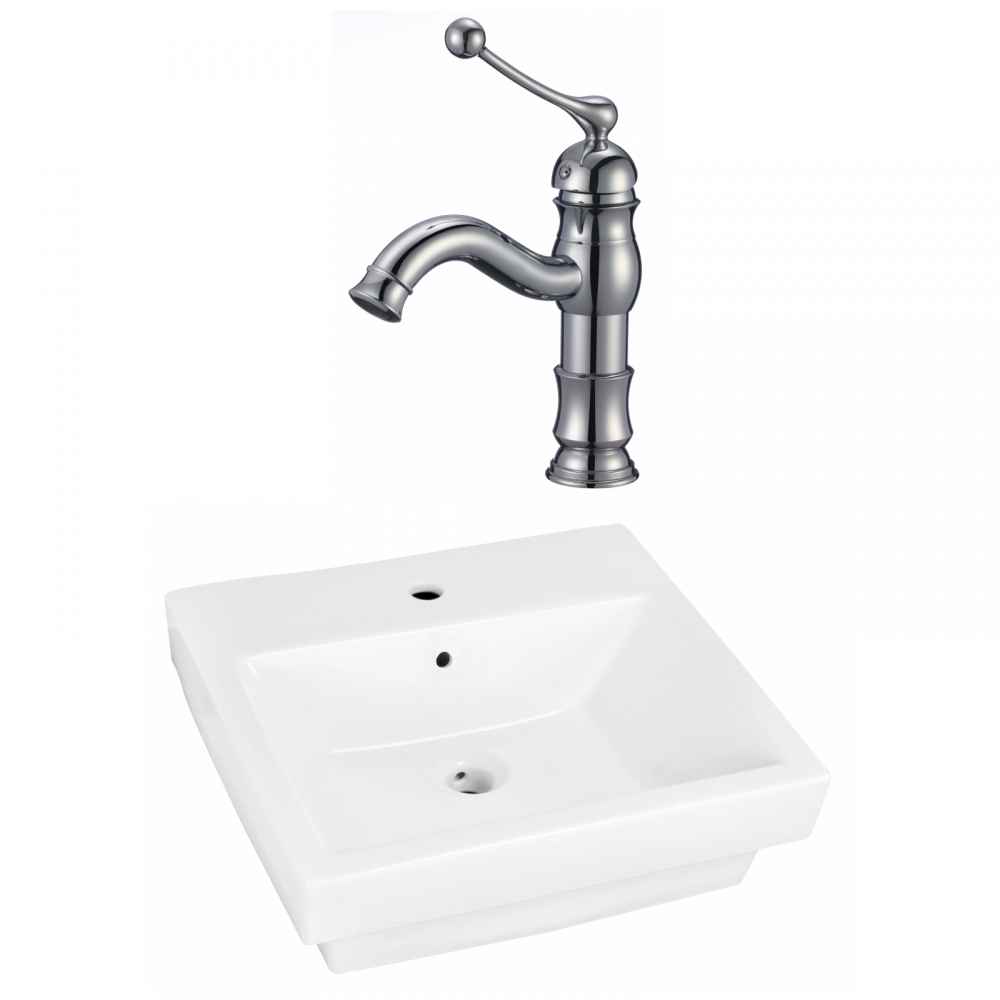 20.5-in. x 18.5-in. Rectangle Bathroom Vessel Sink Set White Enamel Glaze