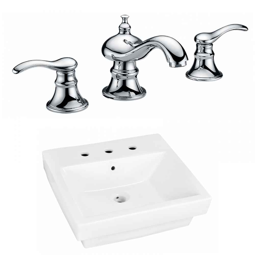 20.5-in. x 18.5-in. Rectangle Bathroom Vessel Sink Set White Enamel Glaze