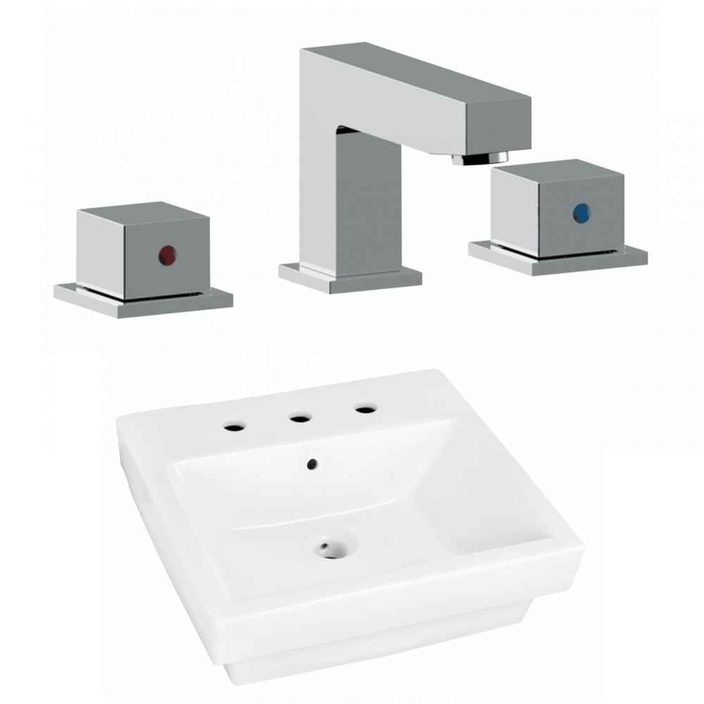 20.5-in. x 18.5-in. Rectangle Bathroom Vessel Sink Set White Enamel Glaze