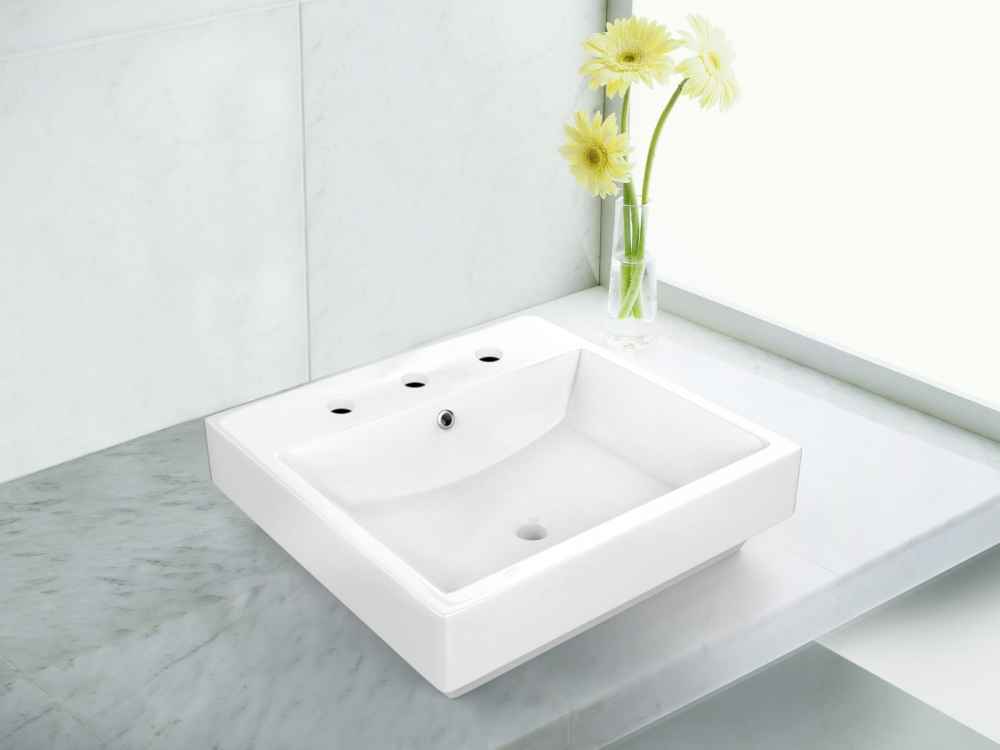 20.5-in. x 18.5-in. Rectangle Bathroom Vessel Sink Set White Enamel Glaze