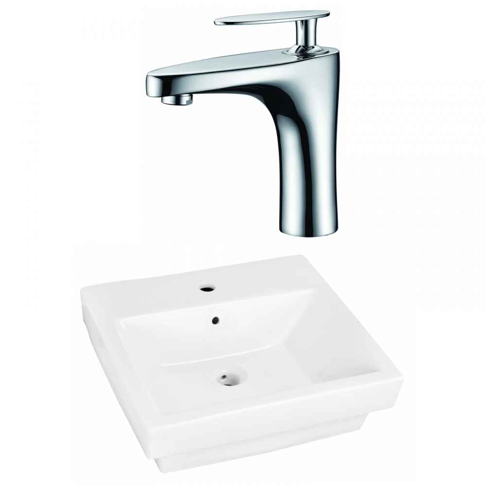 20.5-in. x 18.5-in. Rectangle Bathroom Vessel Sink Set White Enamel Glaze