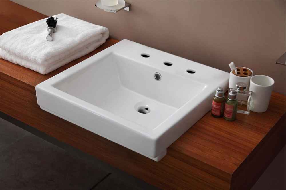 20.5-in. x 18.5-in. Rectangle Bathroom Vessel Sink Set White Enamel Glaze