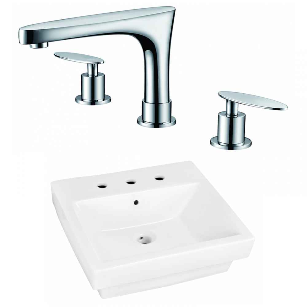 20.5-in. x 18.5-in. Rectangle Bathroom Vessel Sink Set White Enamel Glaze