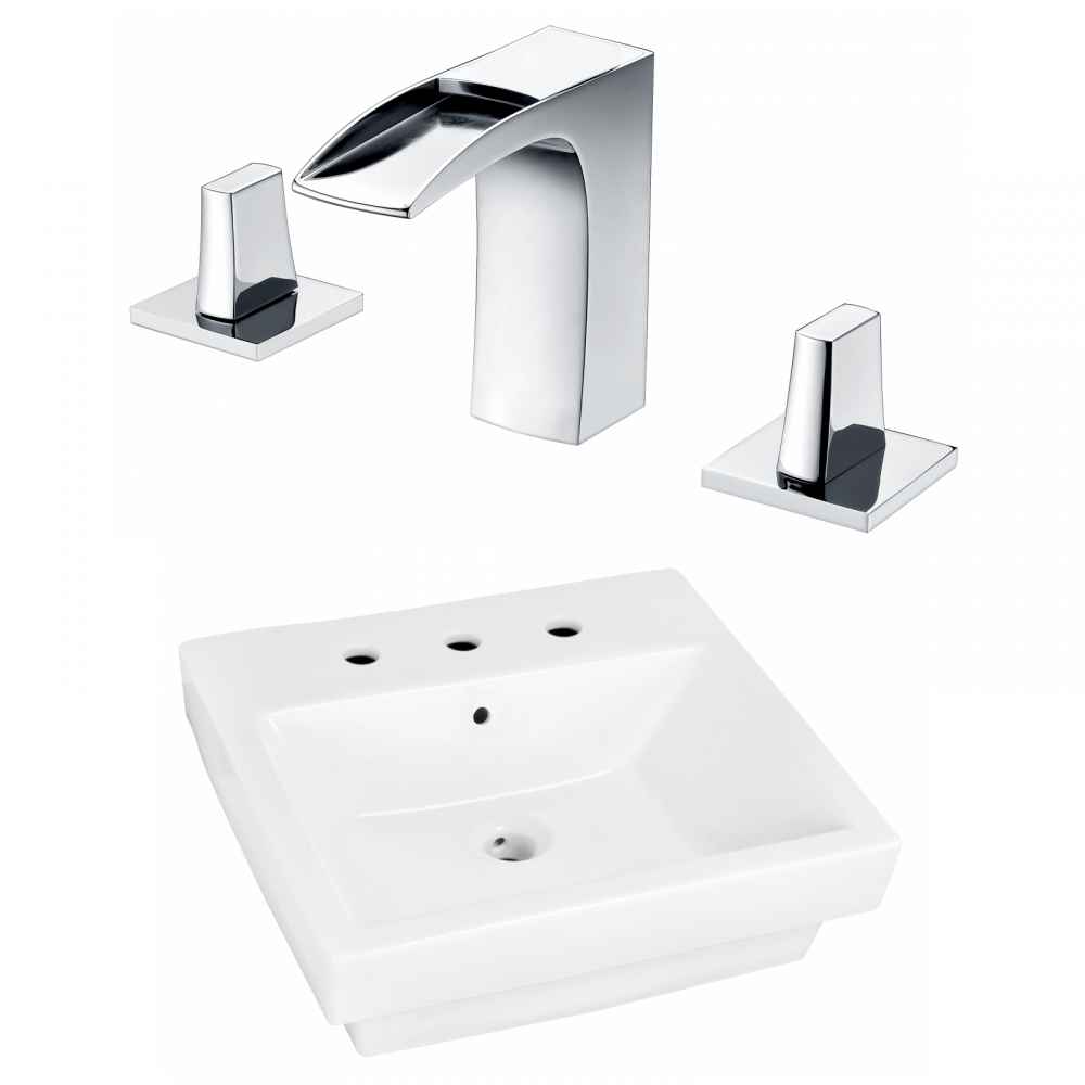 20.5-in. x 18.5-in. Rectangle Bathroom Vessel Sink Set White Enamel Glaze