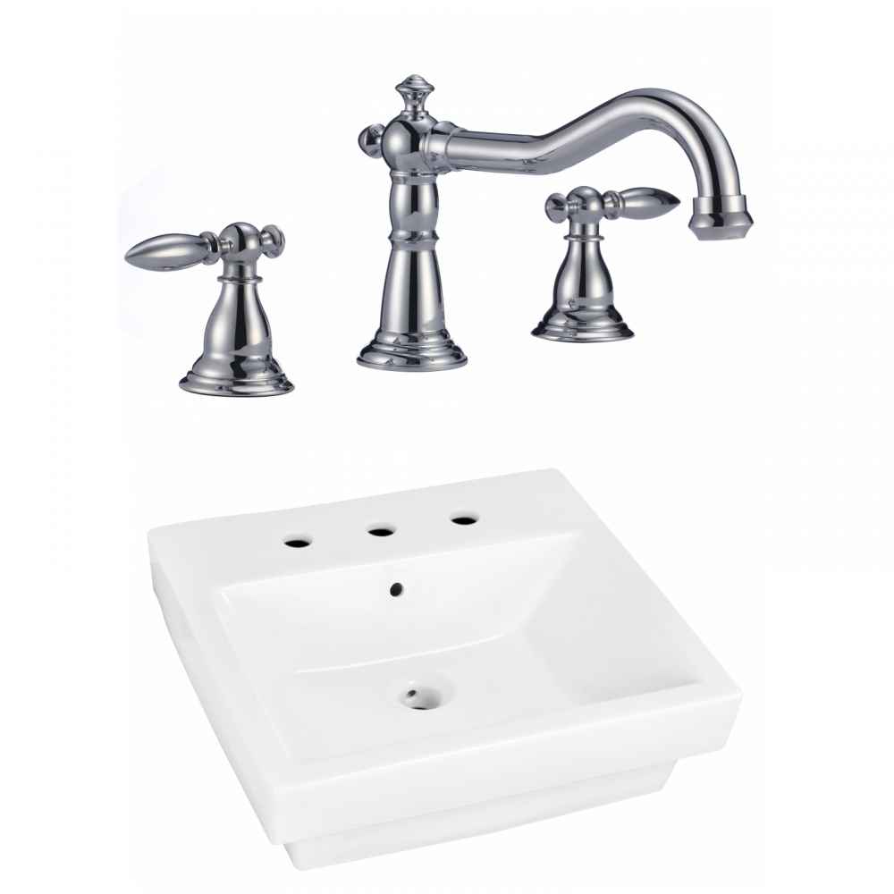 20.5-in. x 18.5-in. Rectangle Bathroom Vessel Sink Set White Enamel Glaze