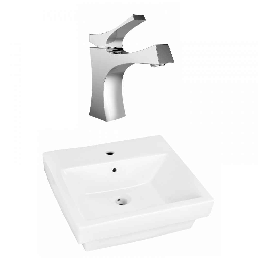19-in. x 17.5-in. Rectangle Bathroom Vessel Sink Set White Enamel Glaze