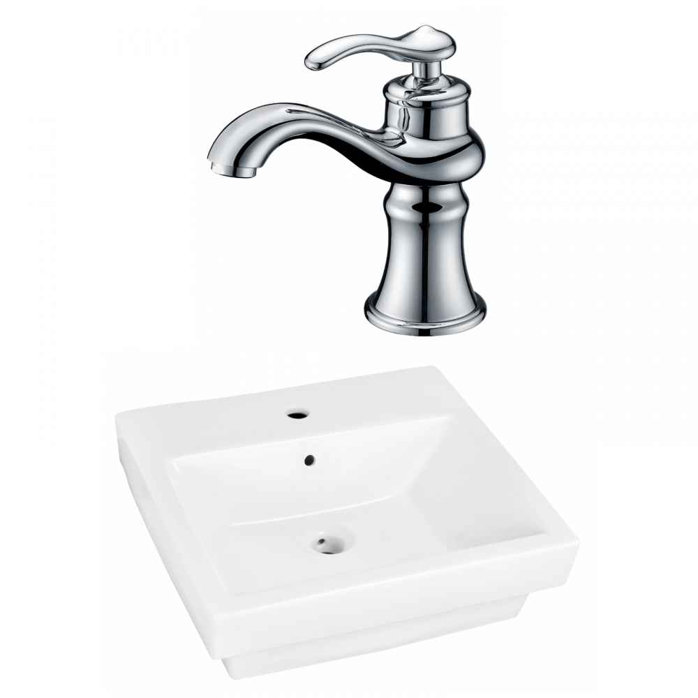 19-in. x 17.5-in. Rectangle Bathroom Vessel Sink Set White Enamel Glaze