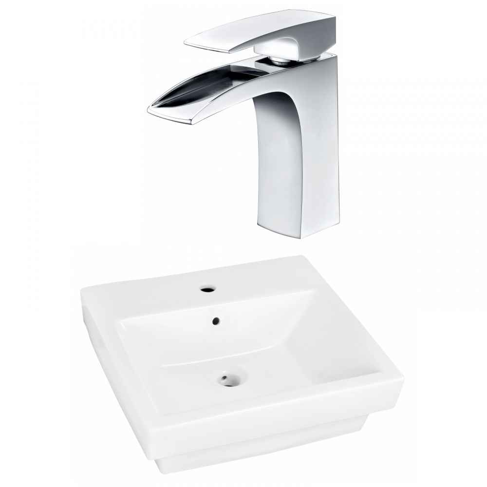 19-in. x 17.5-in. Rectangle Bathroom Vessel Sink Set White Enamel Glaze